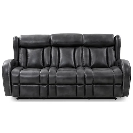 Contemporary Dual Power Reclining Sofa with Power Headrests, Drop-Down Table, USB Ports and Outlets